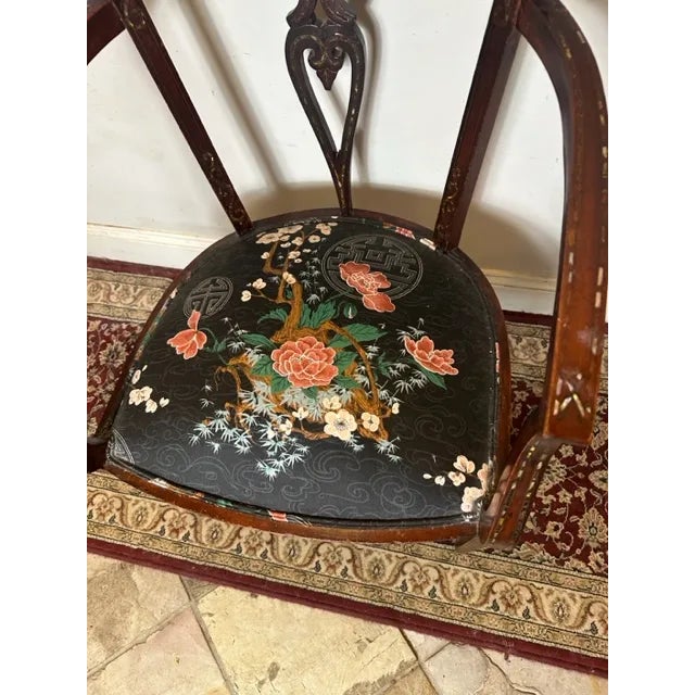 1900 - 1909 Early 1900s Antique Asian Accent Chair With Inlay For Sale - Image 5 of 7