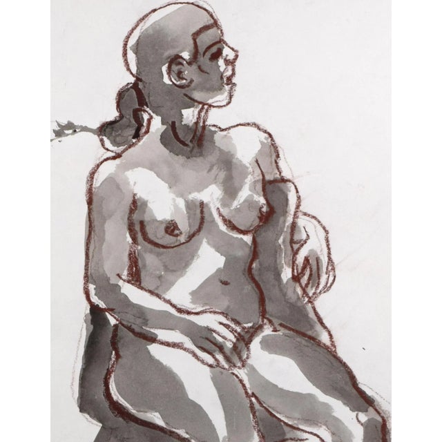 Mid 20th Century Vintage Mid Century Modernist Figurative Abstract Watercolor Painting For Sale - Image 5 of 7