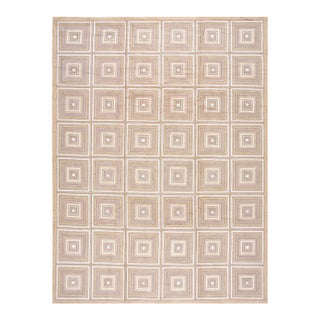 Calming Soft Color Three-Dimensional Squares Geometric Pattern Contemporary Cotton Hooked Rug For Sale