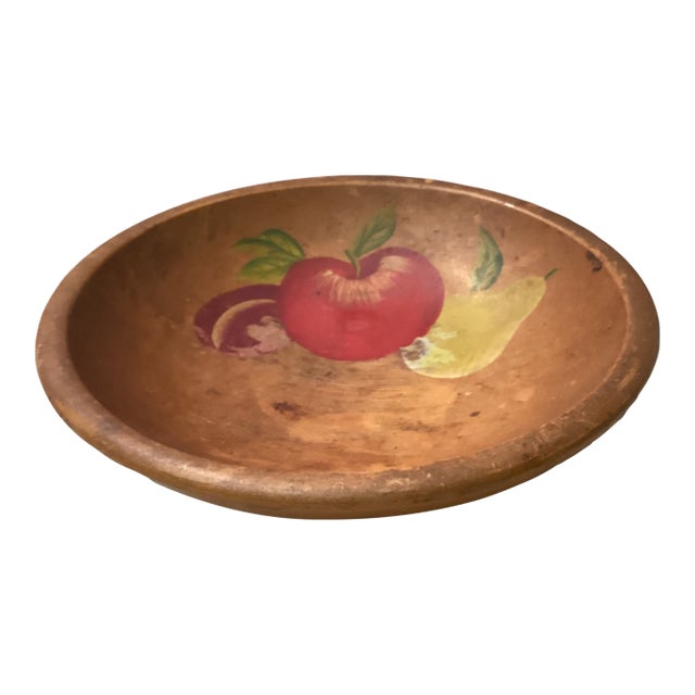 Vintage Munising Woodenware Footed Hand-Painted Fruit Design in Bowl For Sale