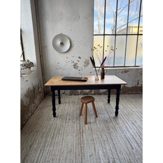 Wood Oak Farmhouse Table with Black Turned Legs, 1950s For Sale - Image 7 of 18