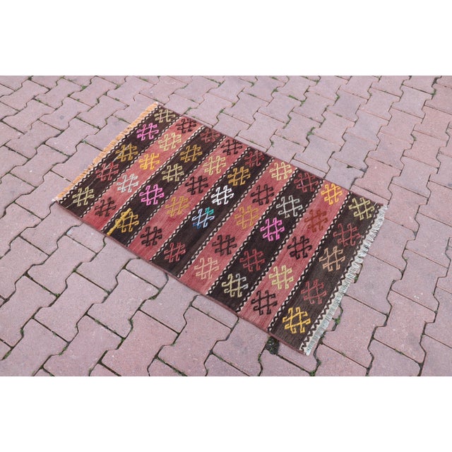 Rustic 1970s Antique Southwestern Striped Design Nomadic Wool Kilim Rug For Sale - Image 3 of 10