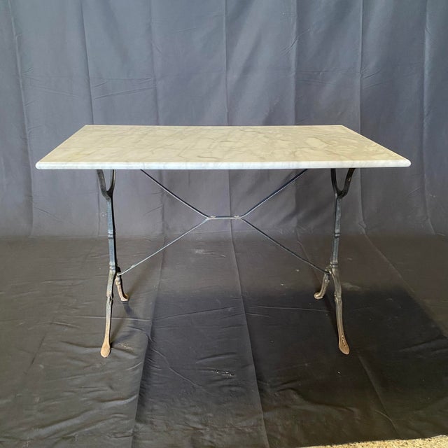 French Antique French Marble Top Cafe or Bistro Table With Cast Iron Base For Sale - Image 3 of 15