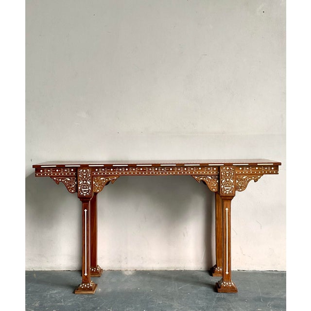 Wood Vintage Boho Moroccan Inlay Console Table For Sale - Image 7 of 11