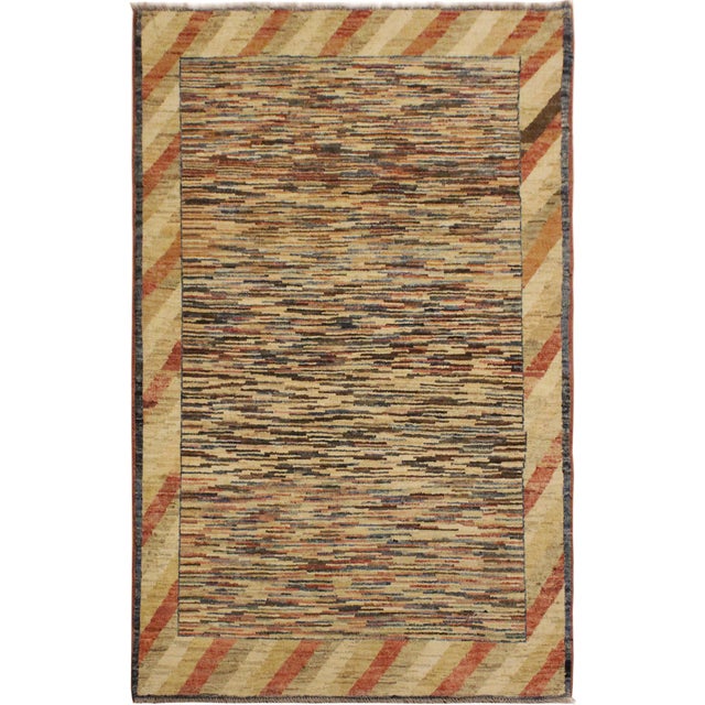 Contemporary Gabbeh Trista Blue/Beige Wool Rug - 3'4'' X 4'8'' For Sale - Image 9 of 10