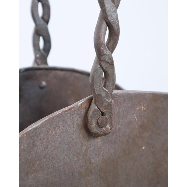 Vintage Brutalist Iron Basket With Twisted Handle For Sale - Image 4 of 6