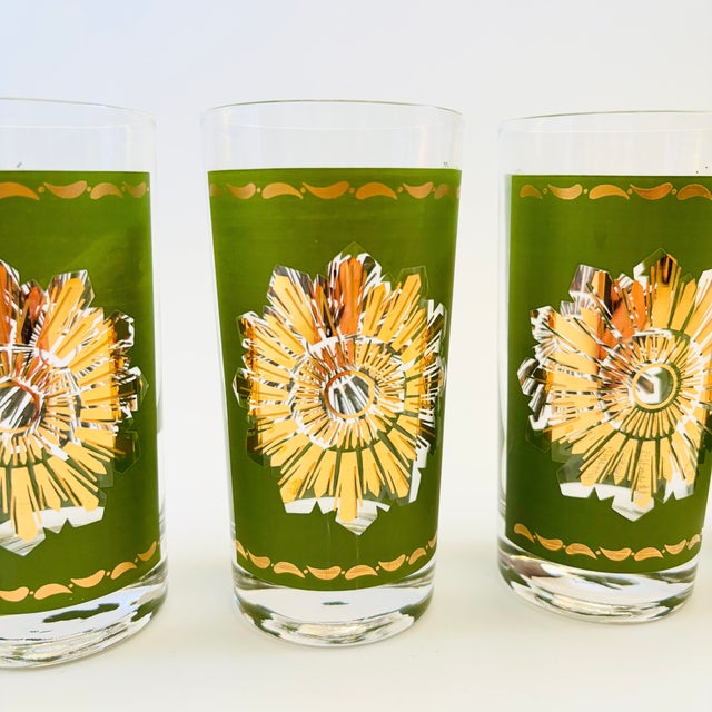 MCM Green and Gold Starburst Highball Tumblers - Set of 4 For Sale In San Francisco - Image 6 of 11