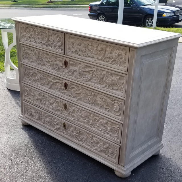 Modern History Carved Flemish Chest Chairish