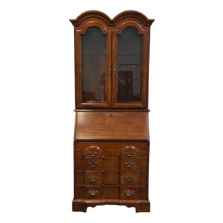 High End Vintage Solid Cherry Traditional Style 34" Secretary Desk W. Double Bonnet Display Hutch For Sale