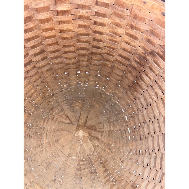 19th-Century Antique Splint Wood Round Basket With Handles For Sale - Image 4 of 9