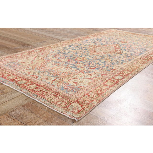 Cerulean Antique Persian Mahal Rug, 04'01 X 09'01 For Sale - Image 8 of 10