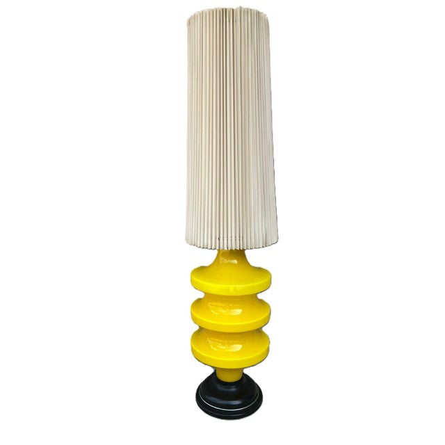 Large Yellow Murano Glass Table Lamp with Pleated Lampshade, 1970s For Sale - Image 16 of 18