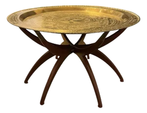 Vintage Handmade Brass Chinese Blessing Tray Table