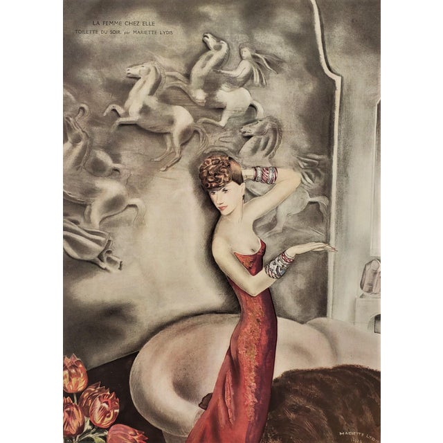 1930s 1934 Rare Set of 4-French Art Deco Lithographs-Women at Home, Matted For Sale - Image 5 of 5