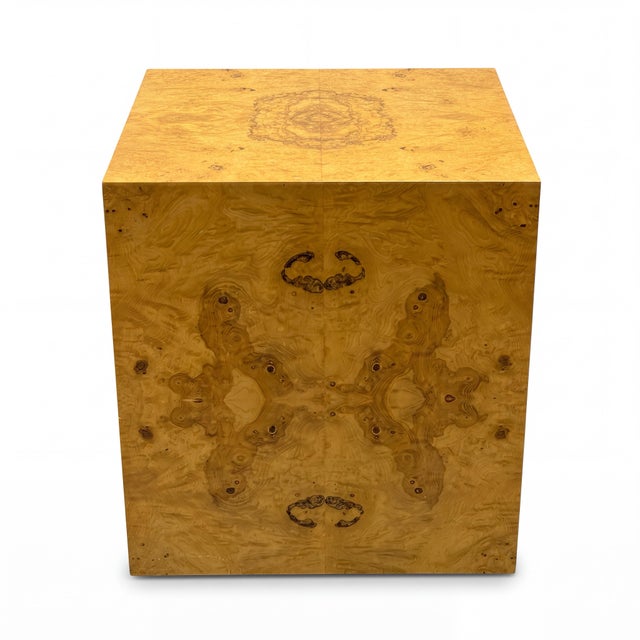 Modern Large Scale Modern Burl Wood Cube Side Table / Pedestal Att. Milo Baughman For Sale - Image 3 of 5