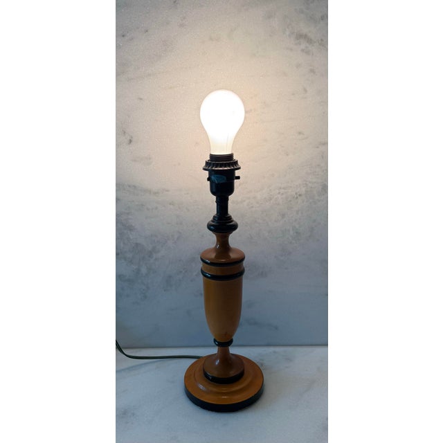 Turned Wood Table Lamp With Black Banding Detail For Sale - Image 9 of 9