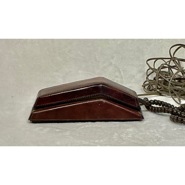 Vintage Mid-Century Brown Stitched Leather Working Northern Telecom Phone Wall or Desk, Circa 1970s For Sale - Image 4 of 12