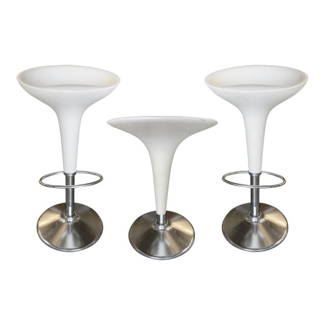 Philippe Starck Style White Modernist Stool and Table Set For Sale