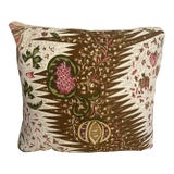 Custom Quadrille Linen Boxed Pillows With Samuel and Sons Tape- A Pair For Sale
