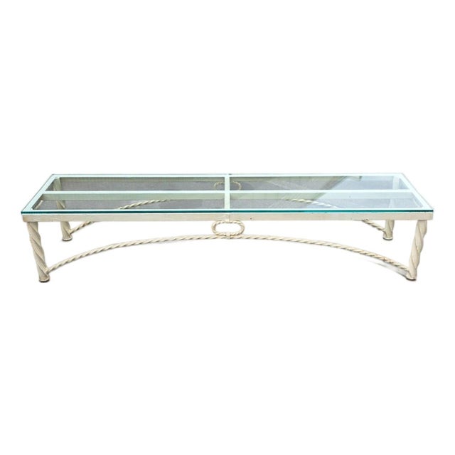 Vintage Cast Iron Maison Jansen Style Long Twisted Rope and Glass Coffee Table, French/Italian, 1960s–1970s For Sale - Image 10 of 10