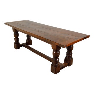 English 19th Century Walnut Dining Table with Turned Legs and H-Form Stretcher For Sale