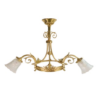 Antique Art Deco Glass and Bronze Chandelier, France, 1930s For Sale