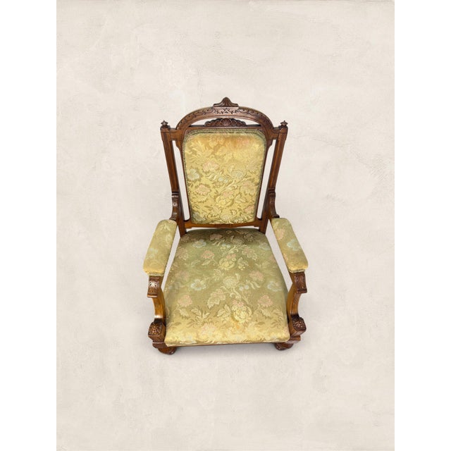 Wood Late 19th Century Antique English Eastlake "His and Hers" Walnut Parlor Chairs For Sale - Image 7 of 11