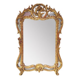 Antique Louis XV Baroque Style Gilded Wood Mirror, France, 1920s For Sale