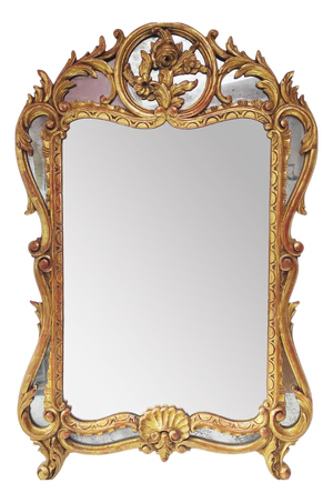 Antique Louis XV Baroque Style Gilded Wood Mirror, France, 1920s