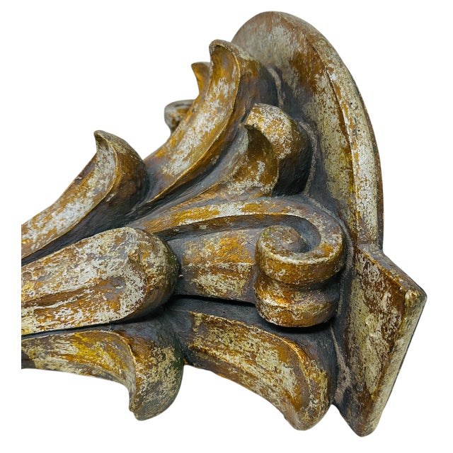 Vintage 1980s Gilded Wall Brackets Pair | Ornate Italian Style Acanthus Leaf Resin Corbels | Regency Hollywood Glam Wall Shelves Decor For Sale - Image 11 of 18