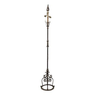 French Steel and Brass 1930s Floor Lamp with Scrolling Legs and Foliage Motifs For Sale