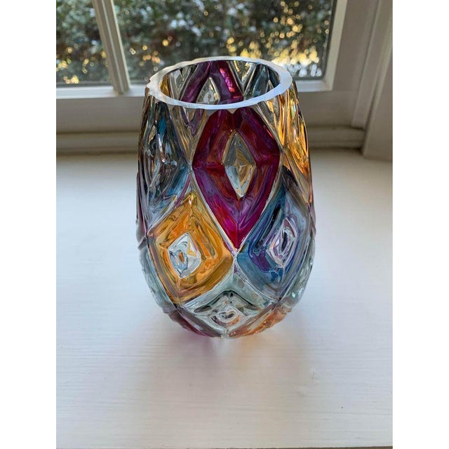 Vintage Mid-Century Bohemian Multicolor Faceted Art Glass Vase, 1960s For Sale In Tampa - Image 6 of 14