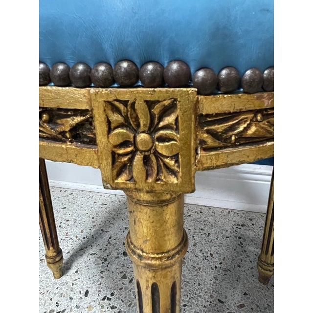 Wood Mid 18th Century French Louis XVI Giltwood Chairs With Italian Blue Leather & Cane Backs — Pair For Sale - Image 7 of 11