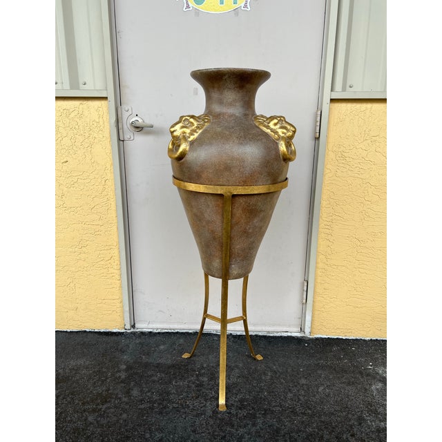 Late 20th Century Vintage Floor Amphora Urn With Lionhead Ring Handles For Sale - Image 5 of 5