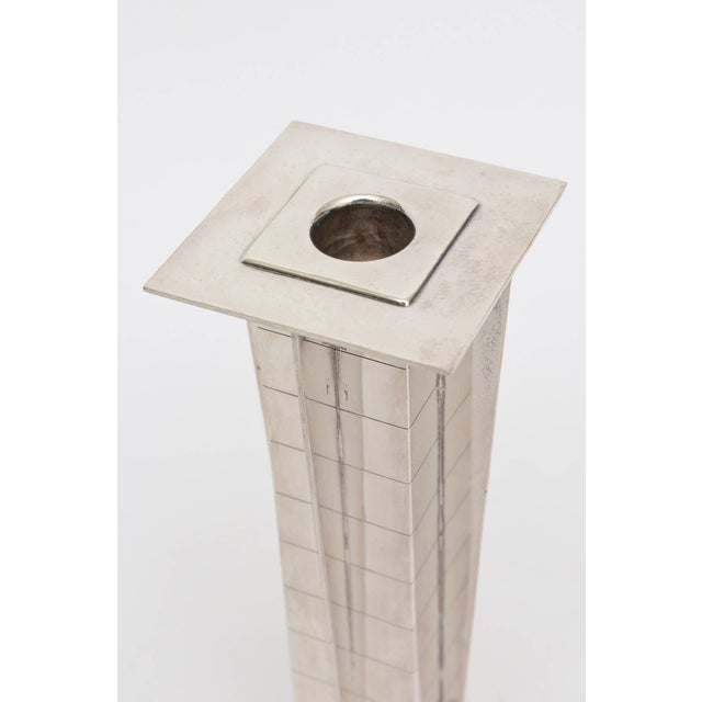 Vintage Silver Plate Deco Style "Skyscraper" Candlesticks Pair Of For Sale - Image 4 of 11