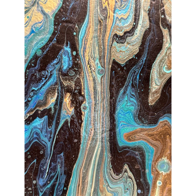 Blue Contemporary Abstract Expressionism "Marble" Original Oil Painting For Sale - Image 8 of 12