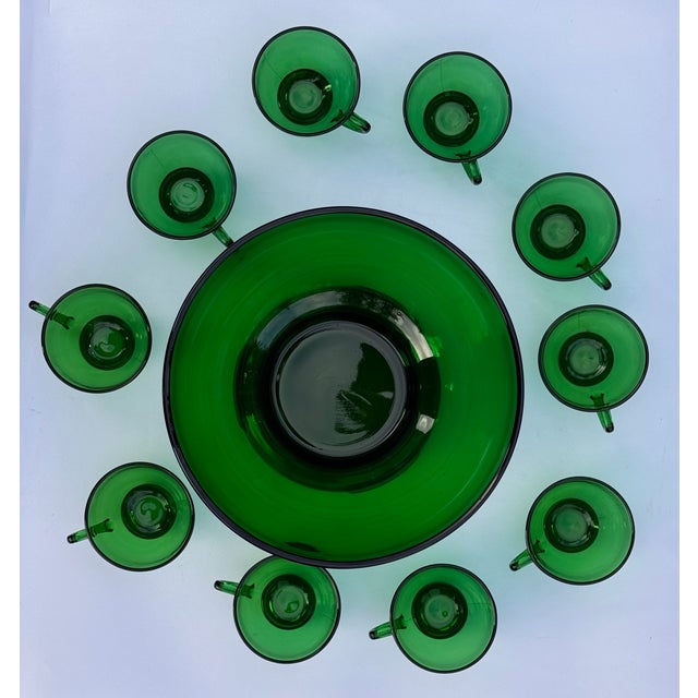 Anchor Hocking Mid-Century Anchor Hocking Hunter Green Glass Cache Pot or Punch Bowl Set - 12 Pieces For Sale - Image 4 of 18