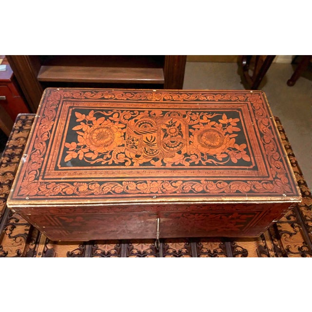 Early 19th-Century, Southern German/Alpine, Painted Locking Document Chest With Bell-Lock & Interior Lid Compartments For Sale - Image 13 of 14