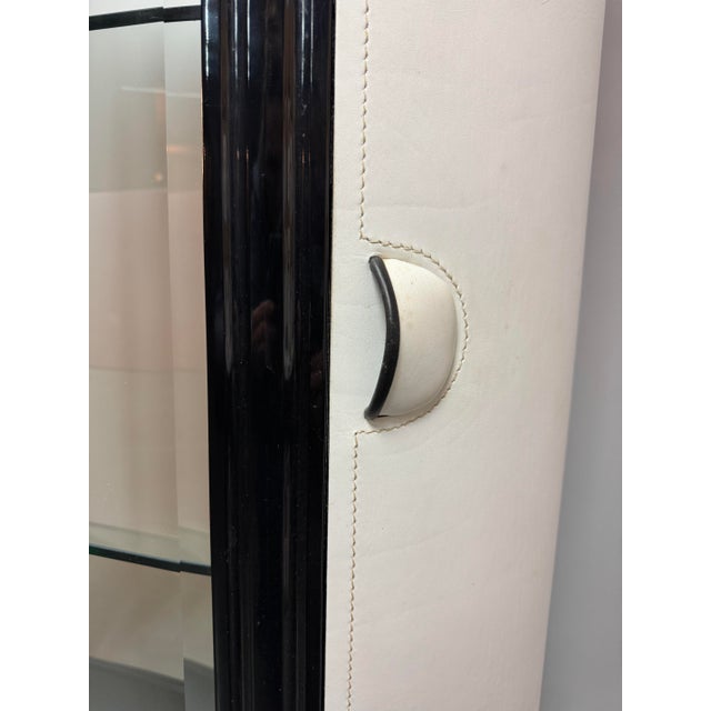 Mid-Century Modern Mid-Century Italian Glass Display Cabinet with White Leather Doors in Black Wooden Frame by Rossi Di Albizatte, Italy, 1970s For Sale - Image 3 of 7