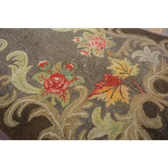 Special Greige Ground Color With Lovely Floral Design Antique American Hooked Rug For Sale - Image 10 of 12