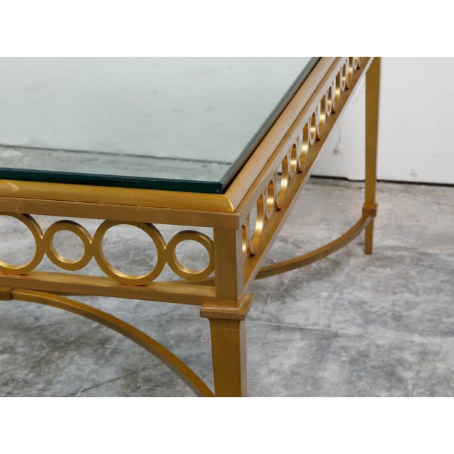 Mid 20th Century Italian Midcentury Gilt Bronze Coffee Table with Glass Top and Ring Motifs For Sale - Image 5 of 11