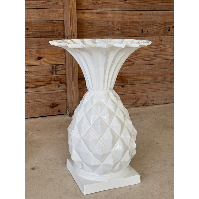 White Vintage Cast Metal Sculptural Coastal Regency Pineapple Planters For Sale - Image 8 of 12