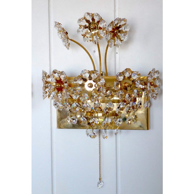 Antique Brass Lead Crystal Wall Lamps from Weinfurtner, 1970s, Set of 2 For Sale - Image 4 of 9