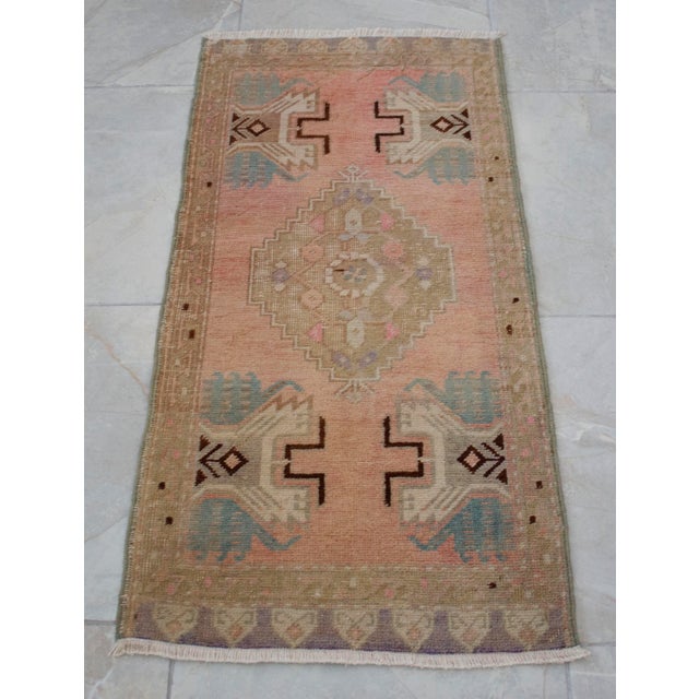 Distressed Low Pile Turkish Yastik Petite Rug Faded Mat - 18'' X 37'' For Sale - Image 13 of 13