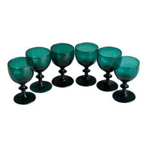 Antique Emerald Moretti Style Cordial Glasses - Set of 6