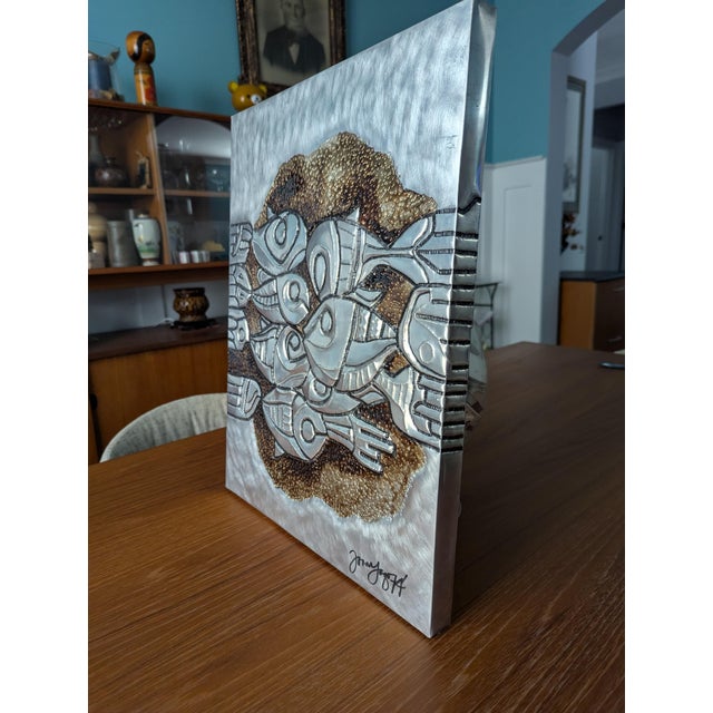 Signed - Brutalist School of Fish Mixed-Metal Relief Wall Sculpture — 1974 For Sale - Image 4 of 7