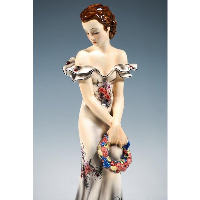 1930s Summer Evening Lady with Wreath of Flowers from Goldscheider, Vienna, Austria, 1939 For Sale - Image 5 of 7