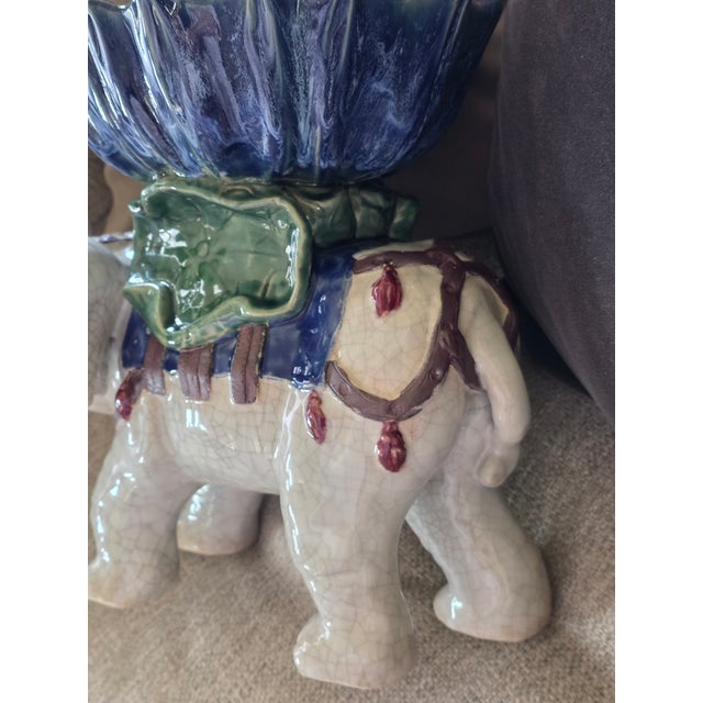 1980s Vintage Glazed Ceramic Elephant Center Piece For Sale - Image 5 of 11