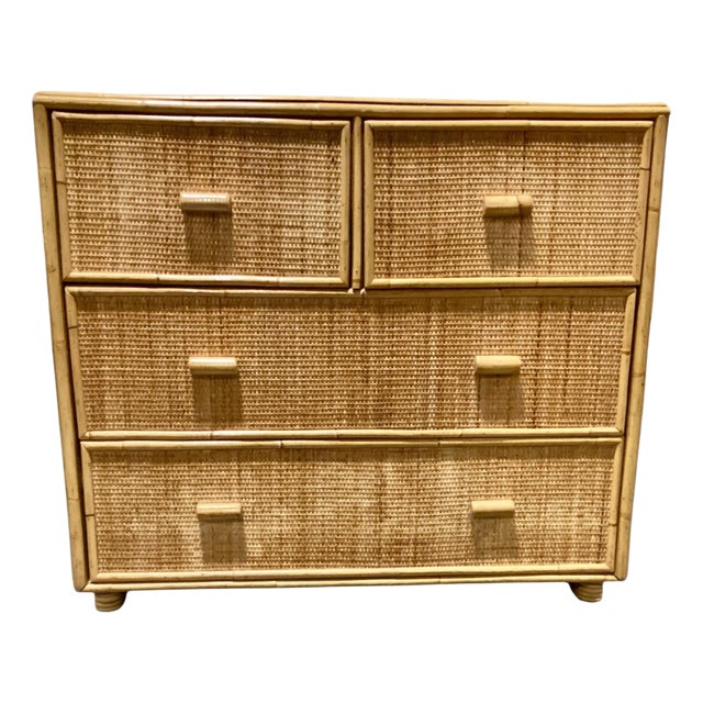 Mid Century Rattan and Pressed Cane Chest For Sale