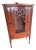 Antique Edwardian Oak Display Cabinet With Decorative Wood Scrollwork Glass Door For Sale